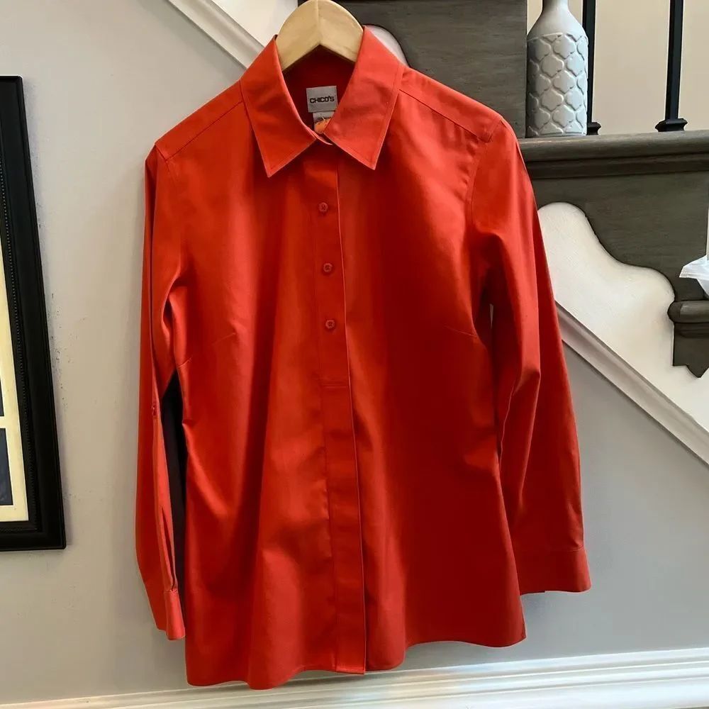 Chico’s Orange Cotton Button Down Shirt sz 1 M/8
